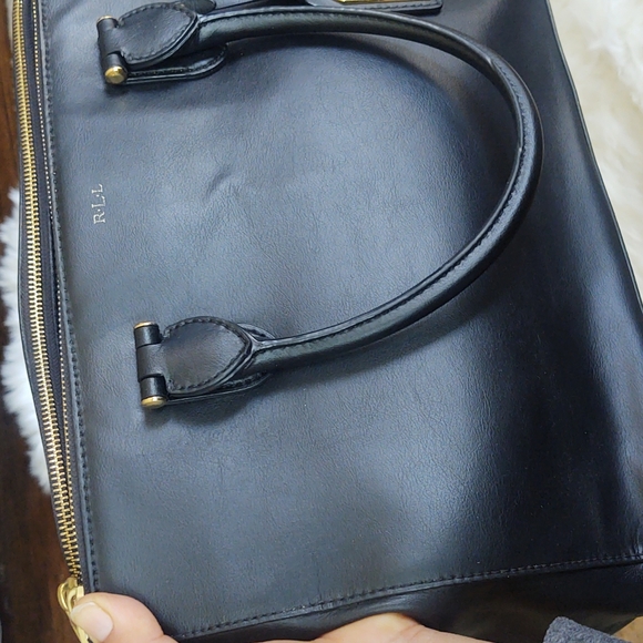 Lauren Ralph Lauren Black Leather Newbury Double zip Crossbody Satchel - Picture 3 of 17